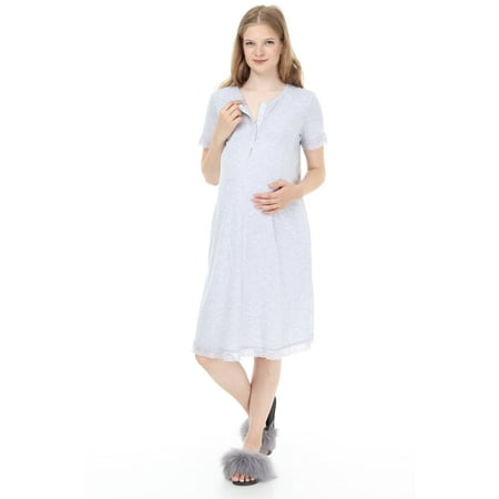 LVMA9590 - Women s Gray Maternity Nursing nightgown with Lace detail Soft Short-Sleeved Sleepwear
LVMA9590 - Women s Gray Maternity Nursing nightgown with Lace detail Soft Short-Sleeved Sleepwear