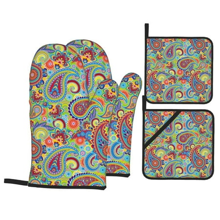 Oven Mitts and Pot Holders Sets 4 pcs - Colored Paisley Heat Resistant Silicone Oven Gloves with Non-Slip Silicone Surface and hot pads for kitchen Baking Cooking BBQ
Oven Mitts and Pot Holders Sets 4 pcs - Colored Paisley Heat Resistant Silicone Oven Gloves with Non-Slip Silicone Surface and hot pads for kitchen Baking Cooking BBQ