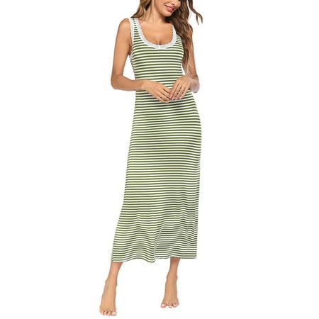 Paille Ladies Sleep Dress Sleeveless Sleepwear Striped Nightgown Nightwear Nightshirt Pajamas Dresses Green L
Paille Ladies Sleep Dress Sleeveless Sleepwear Striped Nightgown Nightwear Nightshirt Pajamas Dresses Green L