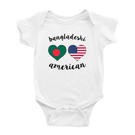 Bangladeshi American Flag Two Hearts Cute Baby Bodysuit (White 0-3 Months)