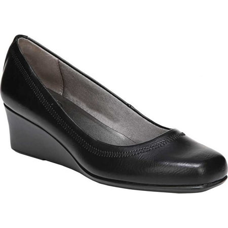 Women s Life Stride Groovy Square Toe Wedge Black Faux Leather 10 W