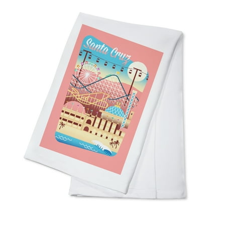 

Santa Cruz California Retro Skyline Beach Colors Contour (100% Cotton Tea Towel Decorative Hand Towel Kitchen and Home)
