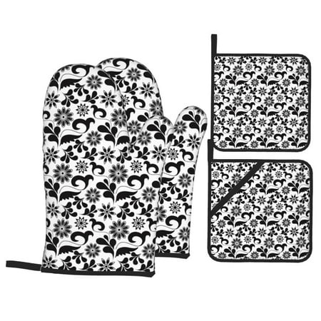 Oven Mitts and Pot Holders Sets 4 pcs - black white flowers Heat Resistant Silicone Oven Gloves with Non-Slip Silicone Surface and hot pads for kitchen Baking Cooking BBQ
Oven Mitts and Pot Holders Sets 4 pcs - black white flowers Heat Resistant Silicone Oven Gloves with Non-Slip Silicone Surface and hot pads for kitchen Baking Cooking BBQ