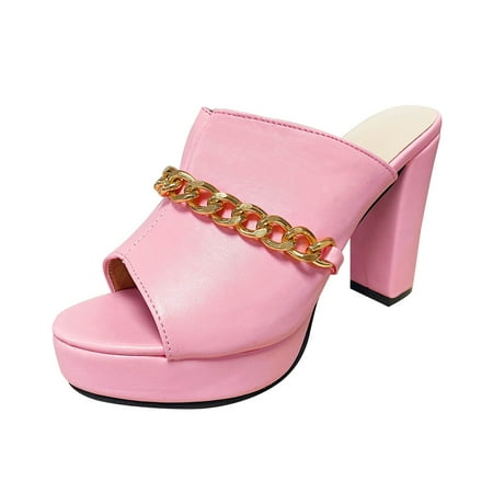 Sandals Women Ladies Fashion Decorative Solid Color Metal Chain Chunky Heel High Heel Fish Mouth Sandals Womens Sandals Pu Pink 39
Sandals Women Ladies Fashion Decorative Solid Color Metal Chain Chunky Heel High Heel Fish Mouth Sandals Womens Sandals Pu Pink 39