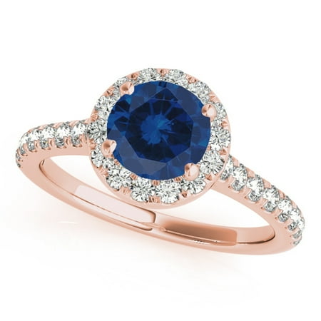 1.10 Ct Solitaire Diamond & Sapphire Wedding/Engagement Ring - 14K Gold