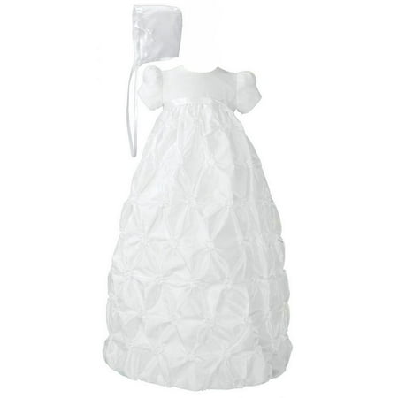 Baby Girls White Bonnet Rosette Taffeta Christening Dress Outfit 0-3M