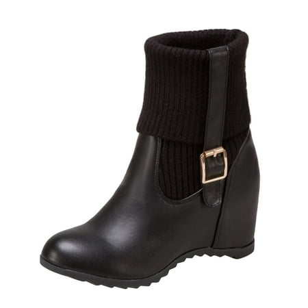 Mackneog Ladies Solid Color Knit Mouth Adjustable Buckle Inner Heightening Wedge Boots Gift on Clearance
Mackneog Ladies Solid Color Knit Mouth Adjustable Buckle Inner Heightening Wedge Boots Gift on Clearance