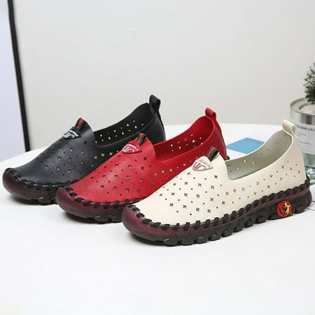 Women s PU Leather Casual Flower Cut Out Rhinestone Buckle Ballerina Flats