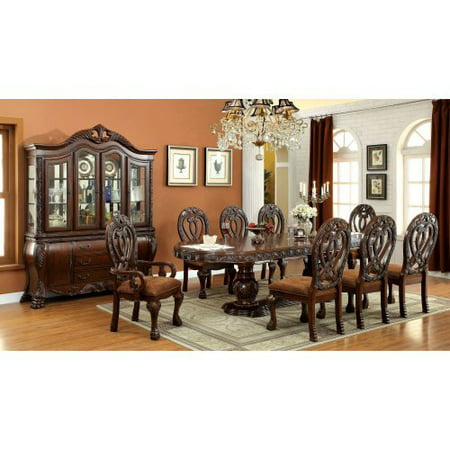 Furniture of America Grandberry Traditional 9 Piece Dining Table Set - Cherry