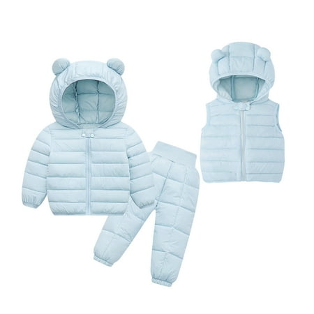 ZHAGHMIN Toddler Girls Boys Winter 3 Pcs Outfits Set Long Sleeve Bear Ear Puffer Jackets Solid Color Warm Tops Padded Vest Pants Warm Suit Light Blue Size110
ZHAGHMIN Toddler Girls Boys Winter 3 Pcs Outfits Set Long Sleeve Bear Ear Puffer Jackets Solid Color Warm Tops Padded Vest Pants Warm Suit Light Blue Size110