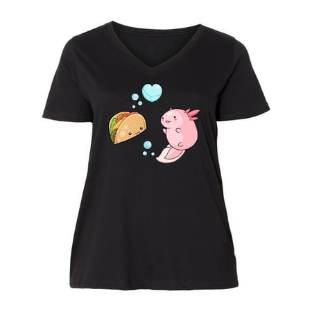 Inktastic An Axolotl Meets a Taco Women s Plus Size V-Neck
