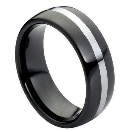 TK Rings 115TR-8mmx10.0 8 mm High Polish Black IP Plate Shiny Center Line Tungsten Ring - Size 10