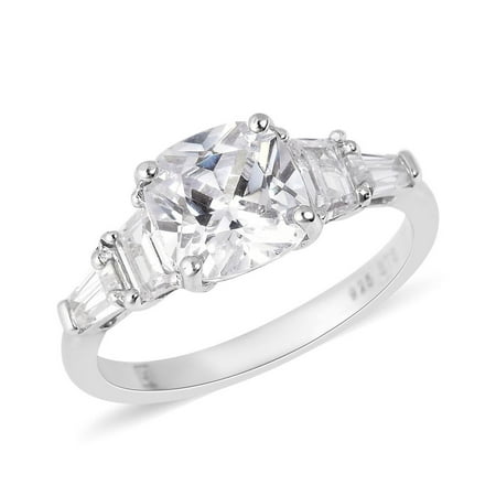 925 Sterling Silver Rhodium Plated Cushion White Cubic Zirconia CZ Ring Jewelry for Women Gift Ct 2.5