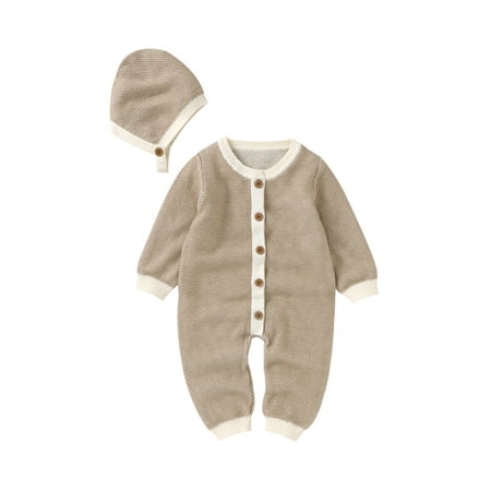 2Pcs Infant Baby Boys Girsl Fall Outfits Long Sleeves Button Down Knit Jumpsuit with Hat Set
2Pcs Infant Baby Boys Girsl Fall Outfits Long Sleeves Button Down Knit Jumpsuit with Hat Set