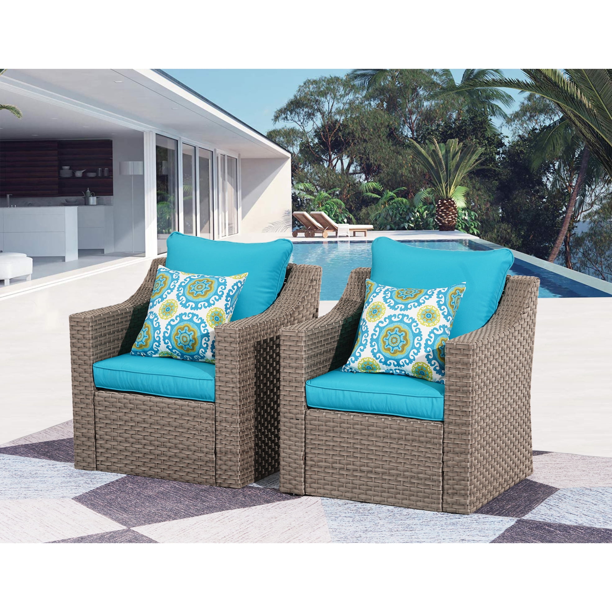 Set Of Outdoor Wicker Single Sofa Set Patio Single Sofa Chairs