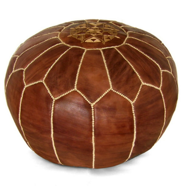 Ikram Design Round Moroccan Leather Pouf