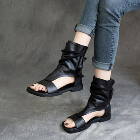 Handmade leather retro flat bottom soft top rear zipper fish mouth cold boots casual single boot
Handmade leather retro flat bottom soft top rear zipper fish mouth cold boots casual single boot