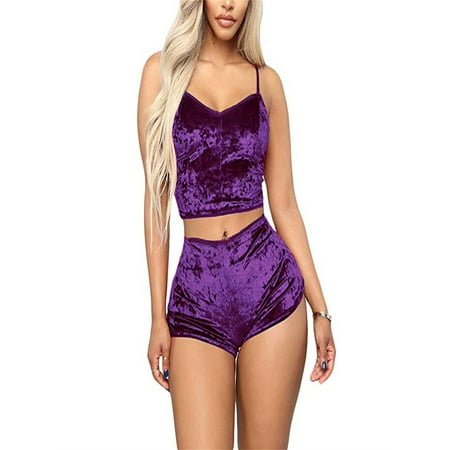 Gureui 2PCS Women s Velvet Lingerie Set Solid Color Shoulder Straps Adjustable Sling Crop Top + Short Elastic Band Pants Slim Fit Summer Sleepwear Set
Gureui 2PCS Women s Velvet Lingerie Set Solid Color Shoulder Straps Adjustable Sling Crop Top + Short Elastic Band Pants Slim Fit Summer Sleepwear Set