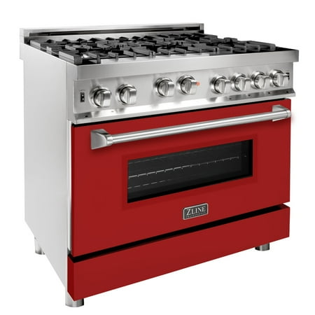 ZLINE 36 in. Professional Gas on Gas Range in Stainless Steel with Red Gloss Door (RG-RM-36)