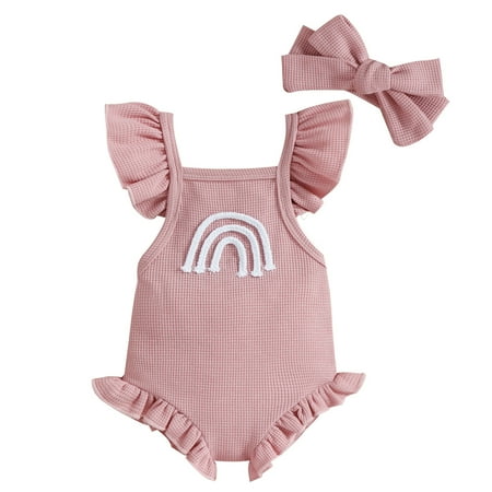 Baby Clothes Set Rainbow Knit Ruffled Sleeveless Rompers Bodysuit With Headband Toddler Outfits
Baby Clothes Set Rainbow Knit Ruffled Sleeveless Rompers Bodysuit With Headband Toddler Outfits