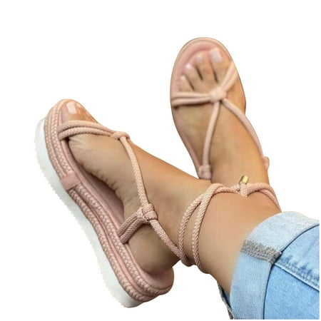 Women Thick Soled Muffin Rope Woven Shoes Cross-border Round Head Beach Sandals