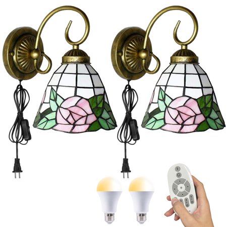 Kiven Plug in Wall Lamp Tiffany Style Dimmable Wall Sconce with Remote Control and Glass Shade Color Changing 5.9ft Plug-in Cord E26 Socket(Set of 2)
Kiven Plug in Wall Lamp Tiffany Style Dimmable Wall Sconce with Remote Control and Glass Shade Color Changing 5.9ft Plug-in Cord E26 Socket(Set of 2)