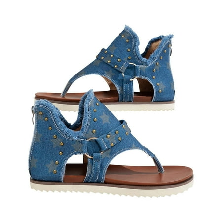 Penkiiy Women Summer Clip-Toe Sunflower Shoes Zipper Comfy Flats Casual Beach SandalsSandals for Women Dressy Summer