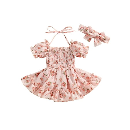 Infant Baby Girls Summer Outfits Puff Sleeve Floral Print Halter Smocked Romper with Headband 2Pcs Set
Infant Baby Girls Summer Outfits Puff Sleeve Floral Print Halter Smocked Romper with Headband 2Pcs Set