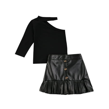 Nokpsedcb 2Pcs Kids Baby Girls Suit Set Solid One Shoulder Long Sleeve Pullover Tops PU Leather Skirt Black 18-24 Months
Nokpsedcb 2Pcs Kids Baby Girls Suit Set Solid One Shoulder Long Sleeve Pullover Tops PU Leather Skirt Black 18-24 Months