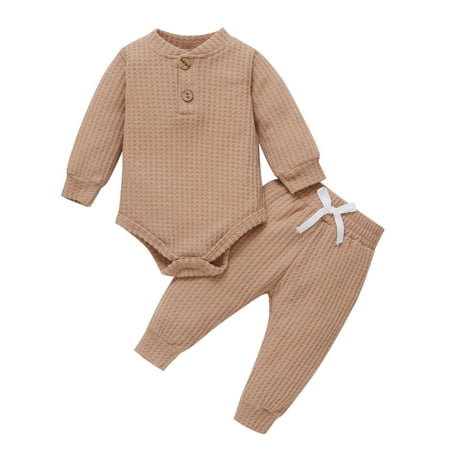 Sunisery Newborn Baby Girls Fall Winter Clothes Set Ribbed Knit Long Sleeve Romper Tops Pants 2PCS Outfit Khaki 0-3 Months
Sunisery Newborn Baby Girls Fall Winter Clothes Set Ribbed Knit Long Sleeve Romper Tops Pants 2PCS Outfit Khaki 0-3 Months