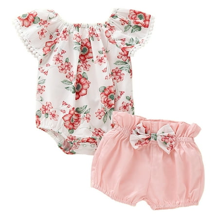OLLUISNEO Infant Baby Girls Summer Romper Outfits Floral Print Short Sleeve Top Elastic Shorts 2 PCS Set 18-24 Months Pink
OLLUISNEO Infant Baby Girls Summer Romper Outfits Floral Print Short Sleeve Top Elastic Shorts 2 PCS Set 18-24 Months Pink