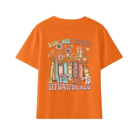 PEASKJP Graphic Tees Baby Girls Stretchy Jumpsuits Baby Toddler Girls Short Sleeve Graphic Prints Casual Summer T-Shirt Orange 5-6 Years