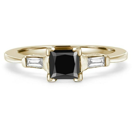 Majesty Diamonds MD190392-8.75 1.5 CTW Round Black Diamond Three-Stone Engagement Ring in 14K Yellow Gold - Size 8.75