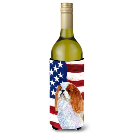USA American Flag with English Toy Spaiel USA Wine Bottle Beverage Insulator Beverage Insulator Hugger