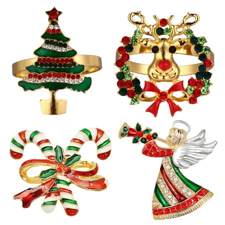 4pcs Christmas Theme Alloy Napkin Rings Dinning Table Setting (Red Green)
