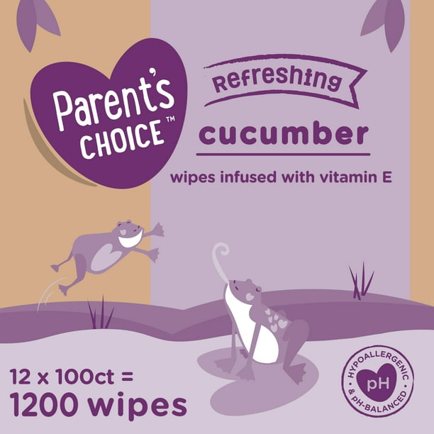 Parent's Choice Cucumber Scent Baby Wipes, 12 Packs of 100 (1200 Count)