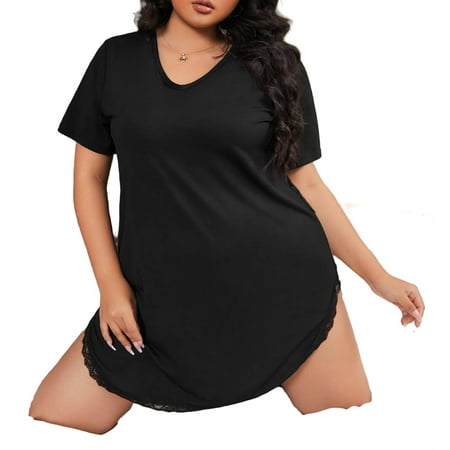 Sexy Plain V neck Sleepshirts Black Short Sleeve Plus Size Nightgowns & Sleepshirts
Sexy Plain V neck Sleepshirts Black Short Sleeve Plus Size Nightgowns & Sleepshirts