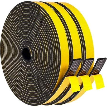 Weather Stripping Foam Tape High Density Neoprene 1/2 W x 1/8 T 16FT Each x 3 Rolls Stop Draft Reduce Noise Dust and Cold Air