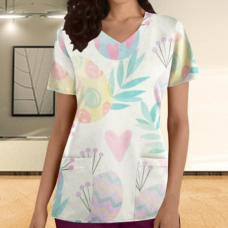 PEONAVET Easter Scrub Tops for Women Eggs Bunny Print V Neck Short Sleeve Medical Scrub Shirts Top Working Uniform Wear with Pockets - Savings Clearance
PEONAVET Easter Scrub Tops for Women Eggs Bunny Print V Neck Short Sleeve Medical Scrub Shirts Top Working Uniform Wear with Pockets - Savings Clearance
