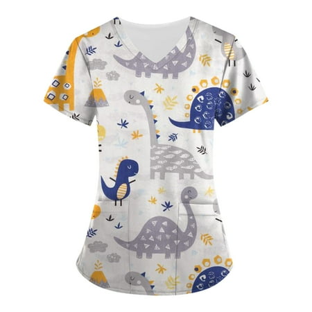 CHMORA Comfort Scrubs Women s Grey Owls V Neck Scrub Top
