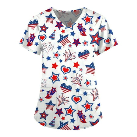 4th of July Scrubs Top for Women Holiday Pockets T Shirt Short Sleeve V Neck Uniform Professionals Casual Nursing Scrubs White 5XL
4th of July Scrubs Top for Women Holiday Pockets T Shirt Short Sleeve V Neck Uniform Professionals Casual Nursing Scrubs White 5XL