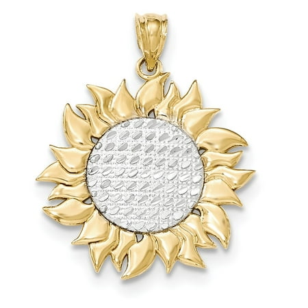 14k Yellow Gold & Rhodium-plated Polished Textured Sun Pendant