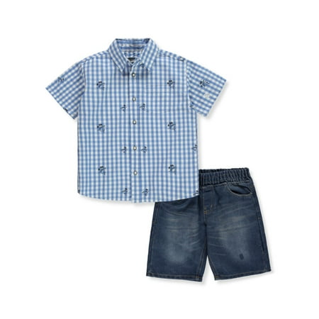 Hawk Boys 2-Piece Denim Shorts Set Outfit - light blue 2t (Toddler)