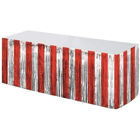 PMU Metallic Fringe Table Skirt (Red and White) 9 ft x 29 inches Pkg/3