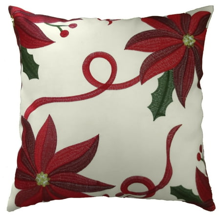 Decorative Christmas Embroidered Poinsettias Design Cushion Cover