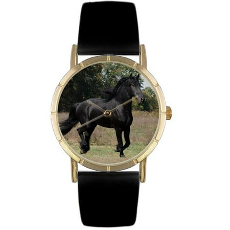 Whimsical Watches Unisex Gypsy Vanner Horse Photo Watch with Black Leather