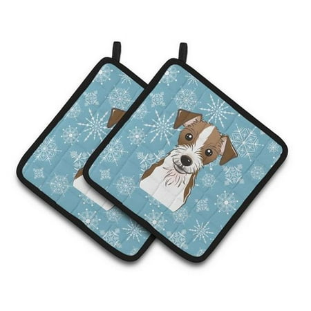 Snowflake Jack Russell Terrier Pair of Pot Holders - 7.5 x 3 x 7.5 in.
