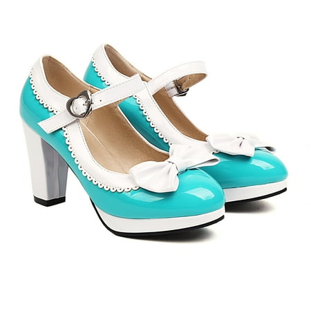 New color matching bow Princess fashion shoes buckle thick high heels 32-48 shoes 
New color matching bow Princess fashion shoes buckle thick high heels 32-48 shoes