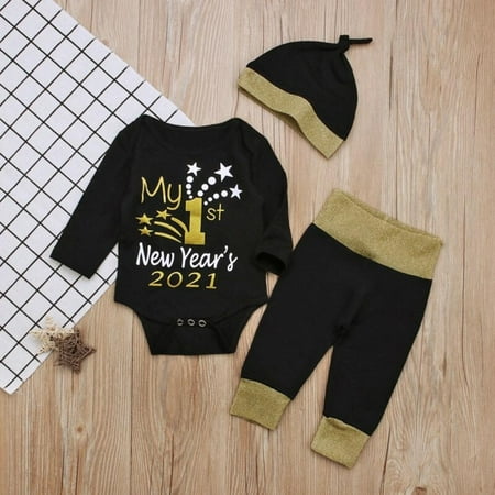 Clearance!!3PCS Newborn Baby Boys Cute Letter Print Romper+Pants+Hat Outfits Set