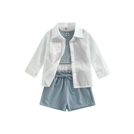 3 Pcs Baby Kids Girl Summer Set Sleeveless Crew Neck Tank Top and Elastic Waist Shorts and Long Sleeve White Sun-proof Thin Jacket
3 Pcs Baby Kids Girl Summer Set Sleeveless Crew Neck Tank Top and Elastic Waist Shorts and Long Sleeve White Sun-proof Thin Jacket